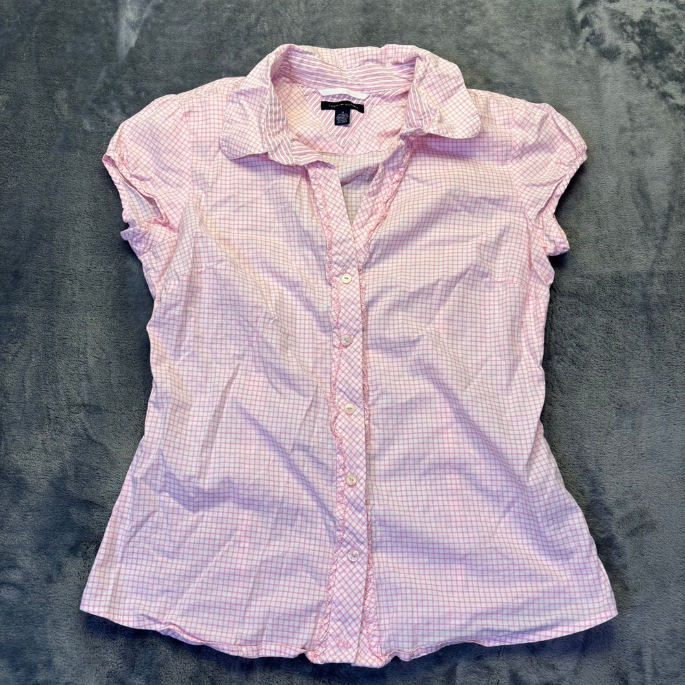 Tommy Hilfiger Pink Gingham Button Front Shirt Womens Medium Preppy Cottagecore